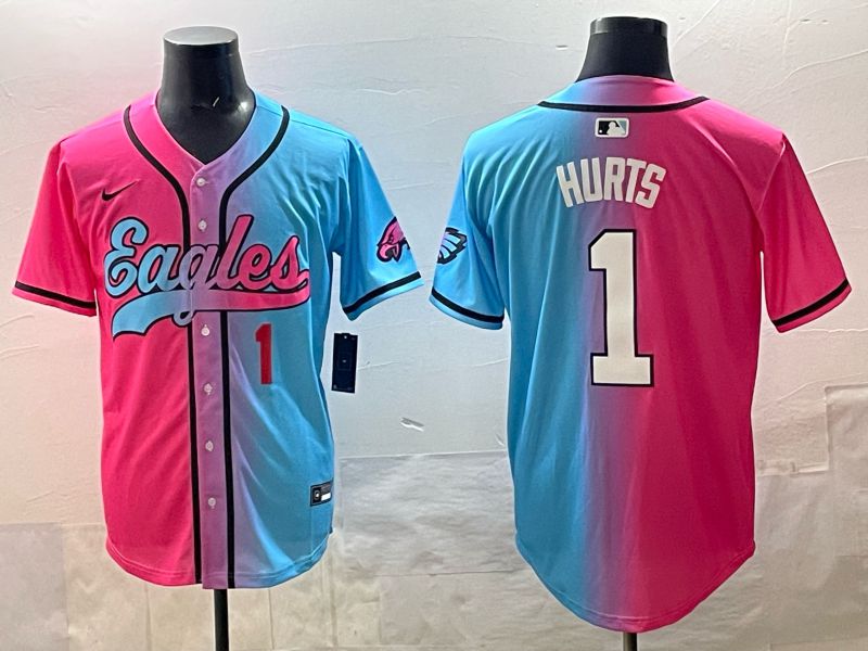 Men 2025 Philadelphia Eagles #1 Hurts Blue pink Nike Limited NFL Jersey style 03